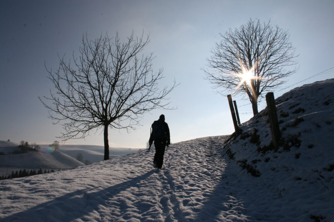Winterwanderung in der verschneiten Region Willisau.